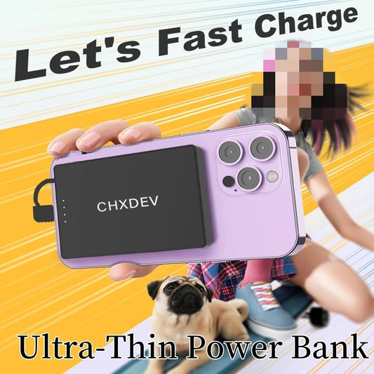 CHXDEV Mini Magnetic Power Bank Ultra-Thin 8000mAh Charger , Mini Power Banks For Card Holder Wallet, For IPhone XIAOMI Samsung