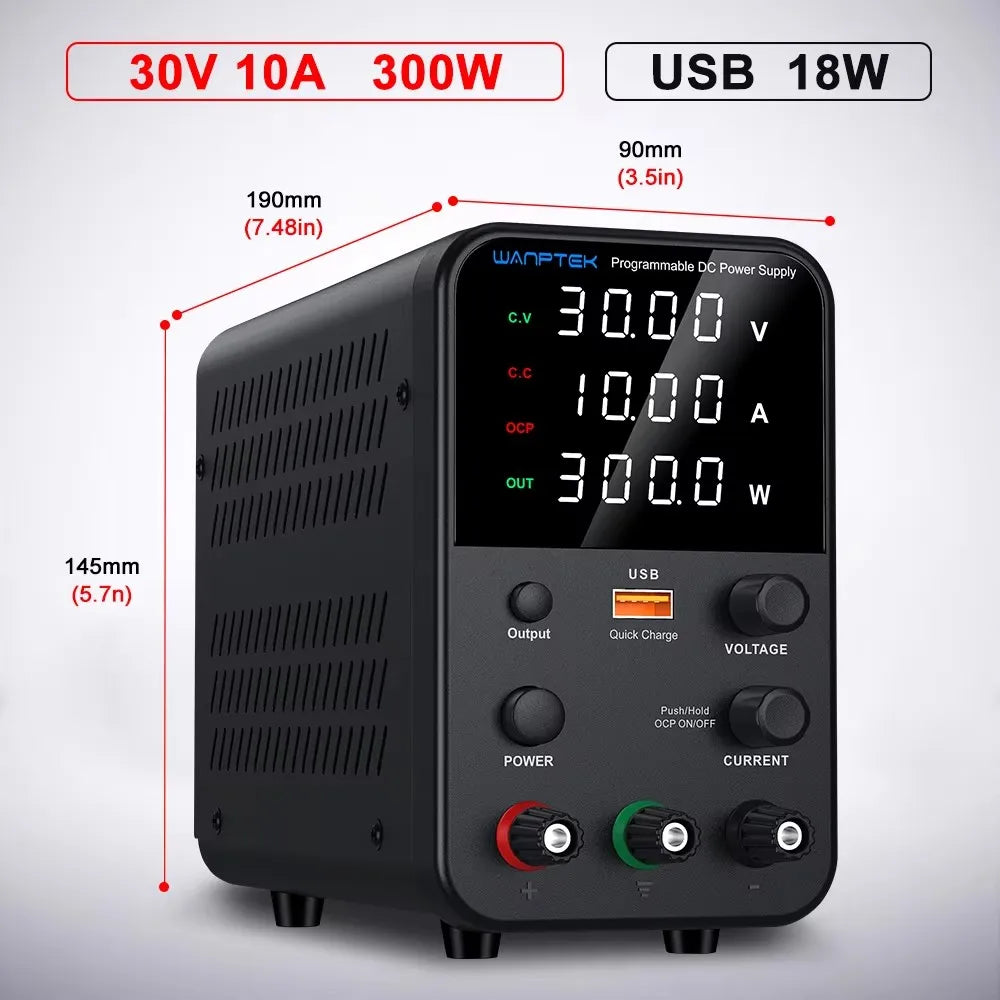 Wanptek Laboratory DC Power Supply 30V 10A 60V 5A 120V 3A with USB Fast Charging Adjustable Voltage Current Bench Power Supply