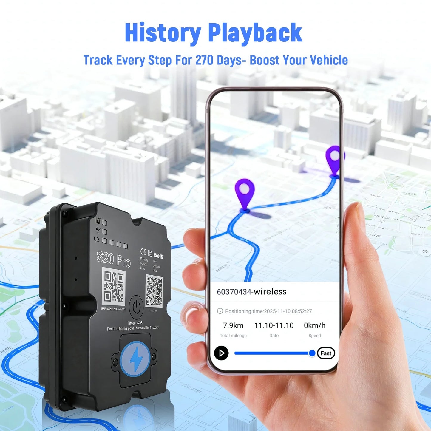 5M Accuracy Hidden 4G GPS Tracker - Vehicle Anti-Theft Locator with Real-Time Alert/Geo-Fencing | Paid App