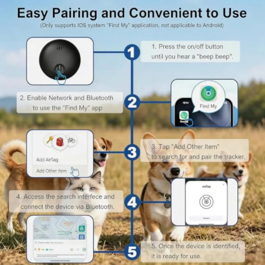GPS Tracker for Dogs, Smart Collar with Real-Time Location - Pet Location Tracker with Holder, No Monthly Fee/No SIM Card, Work