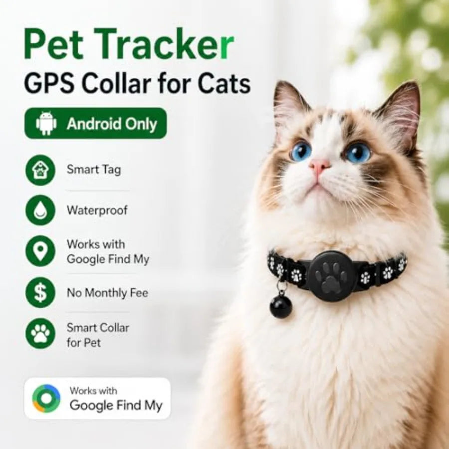 Pet Tracker, GPS Collar for Cats, Smart tag, Waterproof Compatible with Find My, No Monthly Fee, Advanced Tracking Solution Sma