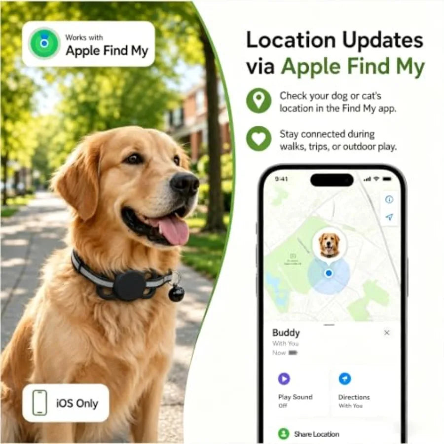 Dog Tracker, GPS Tracker for Dogs with Real-Time Location Tracking, No Monthly Fee or SIM, IP68 Waterproof Mini Pet Finder, 365
