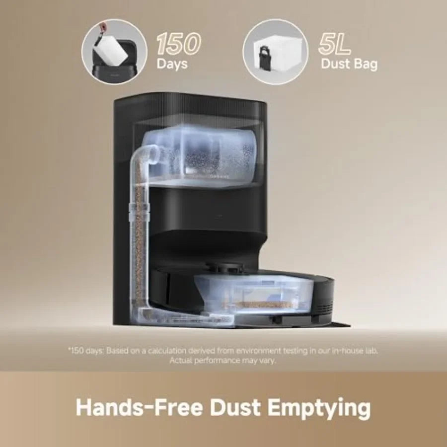 D20 Plus Robot Vacuum and Mop for hard floors carpets, black ABS+PC body, 13, 000Pa suction, self-emptying 5L dust bag, DuoBrus