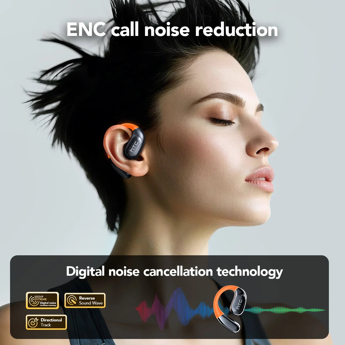 HTC Bluetooth Headphones Full HD LCD Display Wireless Earphones Translation Earbuds Clear Sound Quality with400mAh Charging Case