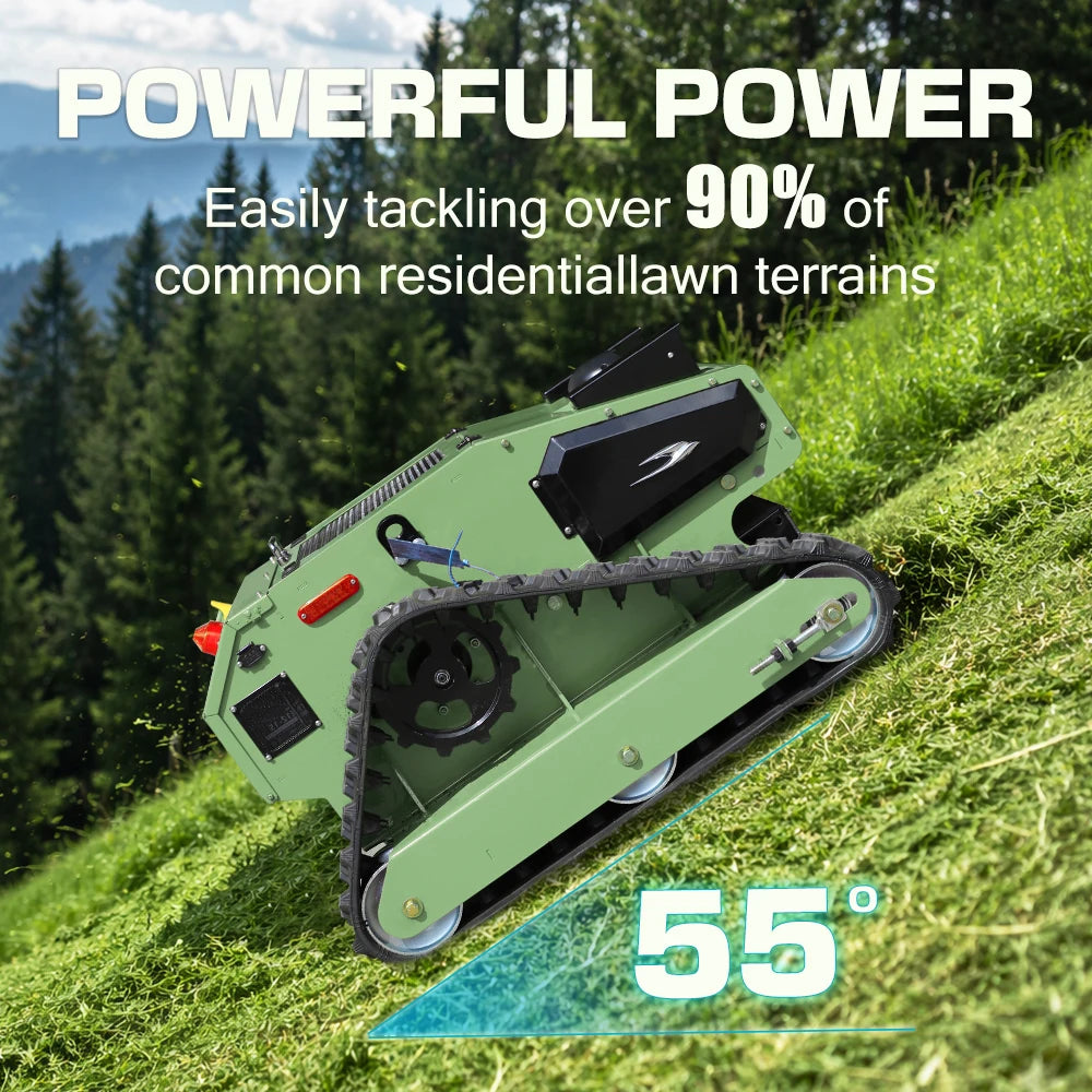Remote Control Lawn Mower 600mm Cutting Width 55° Climbing Tracked Grass Cutter 24V Electric Remote Lawn Mower For Garden Hillside Weeding