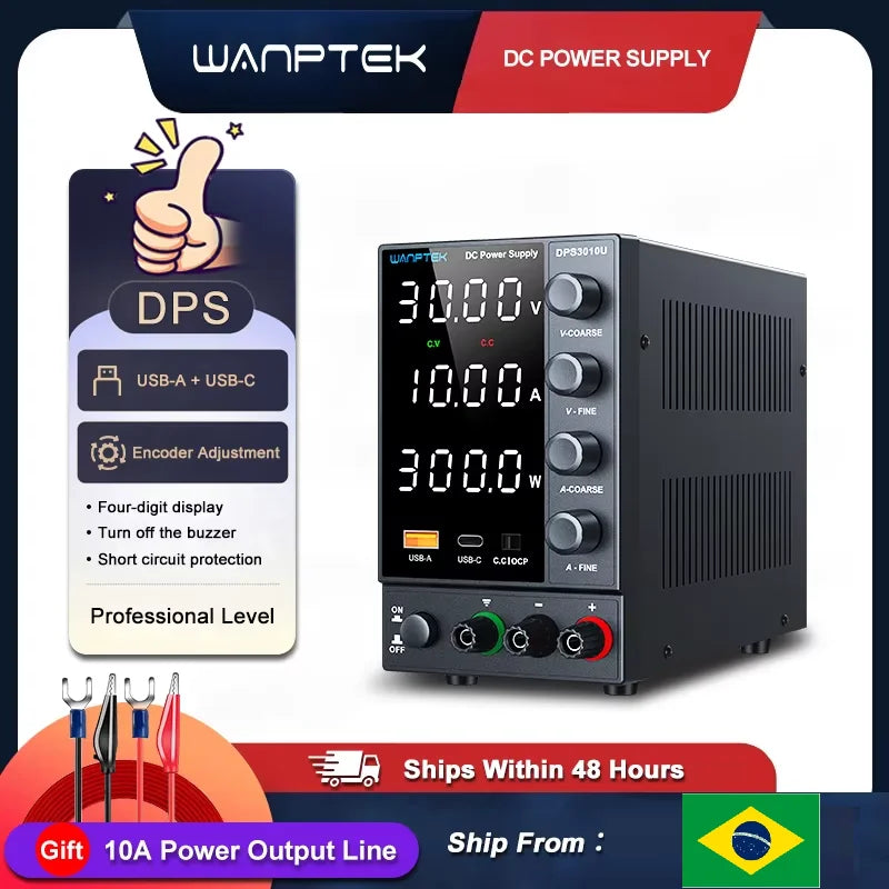 Wanptek Laboratory DC Power Supply 30V 10A 60V 5A 120V 3A with USB Fast Charging Adjustable Voltage Current Bench Power Supply