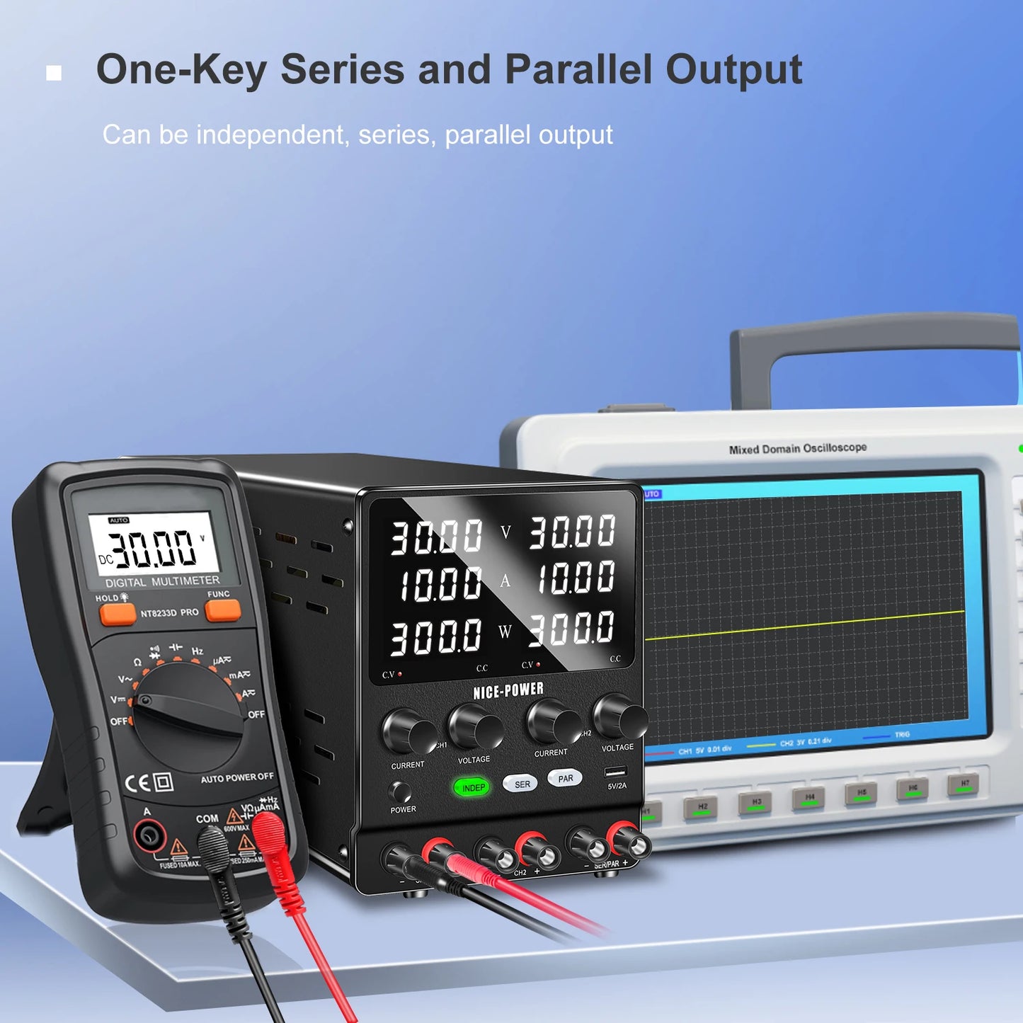 NICE-POWER SPS3010-2KD Lab Power Supply Adjustable 30V 10A  Dual Channel Power Source USB, Series, Parallel Output 120V3A 60V5A