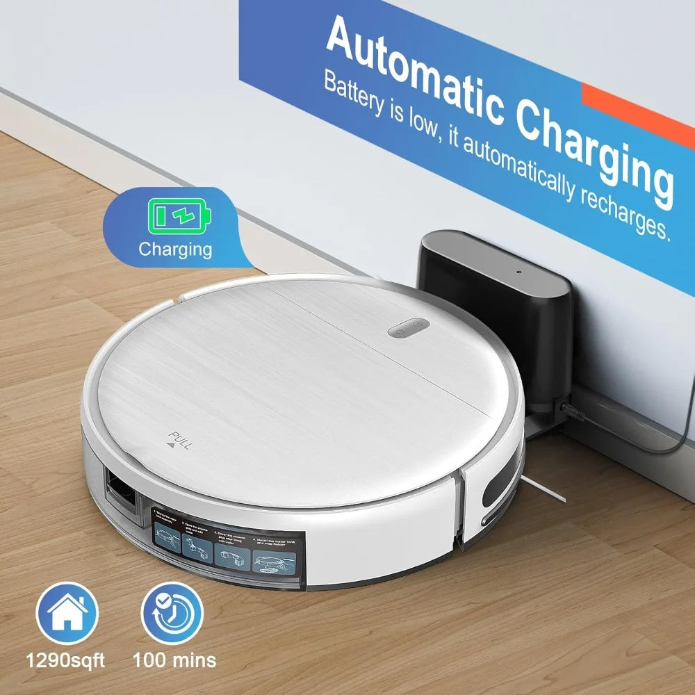 2-in-1 Robot Vacuum and Mop Combo, App/Alexa/Voice Control, Slim Self-Charging, Strong Suction & Long Runtime for Hard Floor Pet Hair Carpet