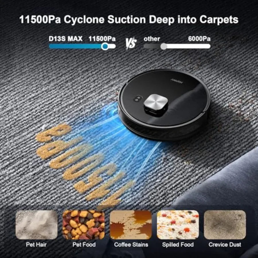 Robot Vacuum and Mop for Pet Hair, Carpet Hard Floor, 11500 Pa Suction, Smart LiDAR Navigation, 90-Day Self-Emptying, 160 Min R