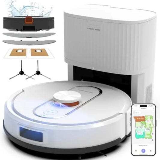 Robot Vacuum and Mop Combo for home use, ABS plastic body, black color, 6000Pa suction with LiDAR mapping and self-emptying sta