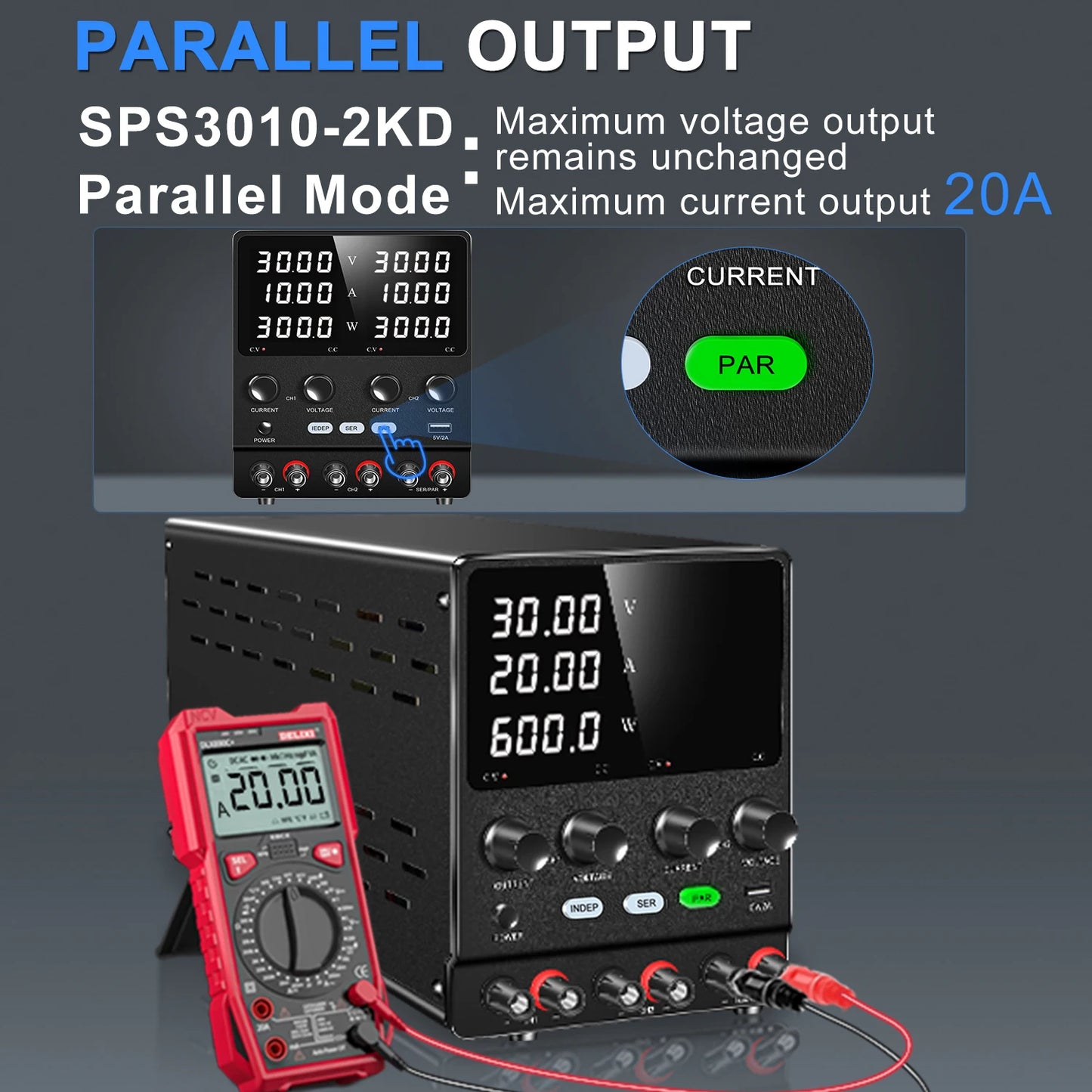 NICE-POWER SPS3010-2KD Lab Power Supply Adjustable 30V 10A  Dual Channel Power Source USB, Series, Parallel Output 120V3A 60V5A