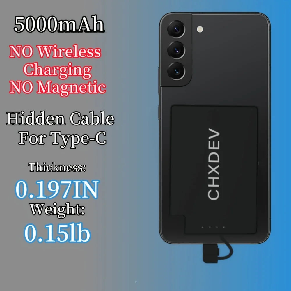 CHXDEV Mini Magnetic Power Bank Ultra-Thin 5000mAh Charger , Mini Power Banks For Card Holder Wallet, For IPhone XIAOMI Samsung