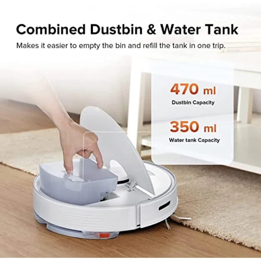 Q7 Max Robot Vacuum and Mop Cleaner with Side Brushes Bundle Renewed for hard floors, rubber and bristle brushes, black, self-c