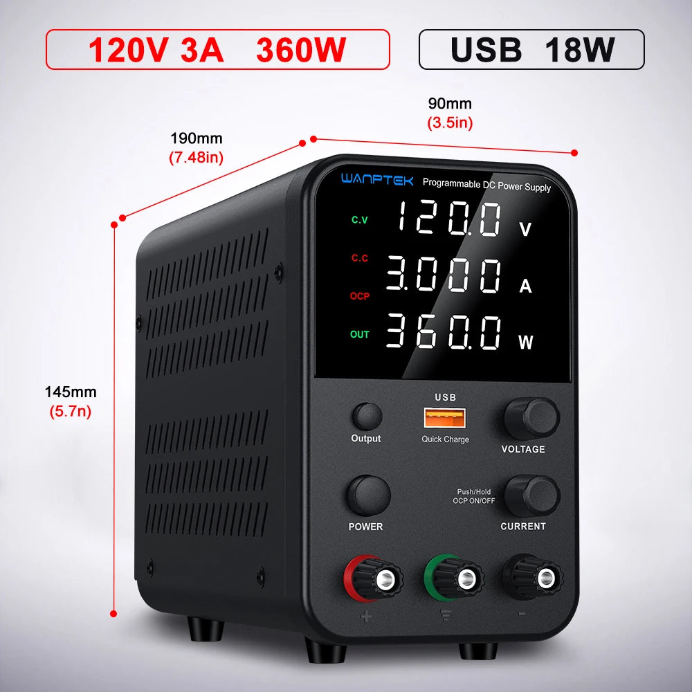 Wanptek Laboratory DC Power Supply 30V 10A 60V 5A 120V 3A with USB Fast Charging Adjustable Voltage Current Bench Power Supply