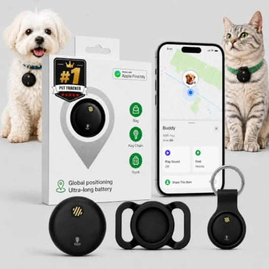 GPS Tracker for Dogs, No Monthly Fee Pet Location Tracker for Dogs and Cats, Real-Time Map, Safe Zone Alerts, Sound Ring, IP68