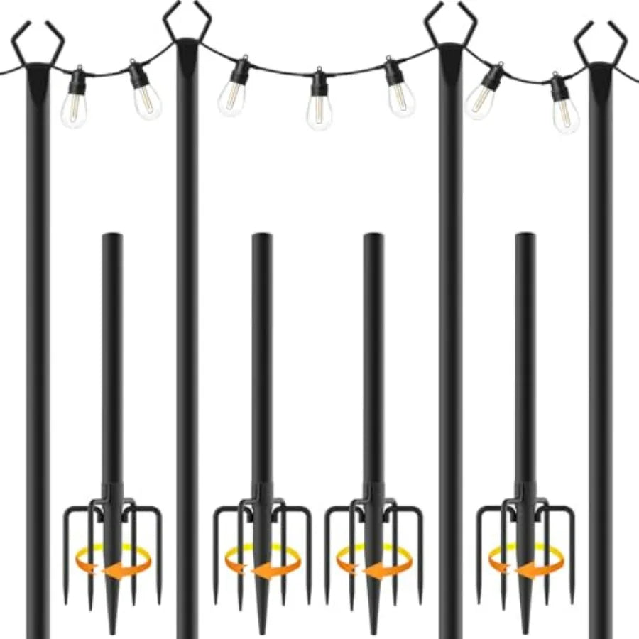 Feet 4, Light Poles for Outside Lights, Outdoor with Fence Brackets Hanging Lights, Metal Stand Deck Patio Backyard