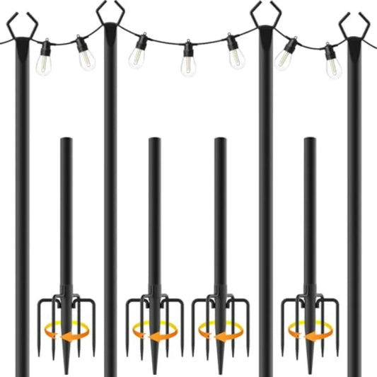Feet 4, Light Poles for Outside Lights, Outdoor with Fence Brackets Hanging Lights, Metal Stand Deck Patio Backyard