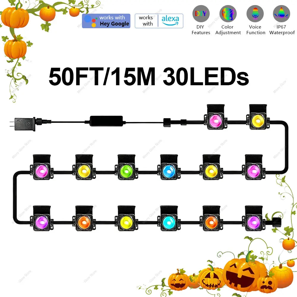 Smart Eaves RGBIC Light String 30M 60LEDs Outdoor Lighting Lights Music Timer IP67 Waterproof String Halloween Christmas Decor