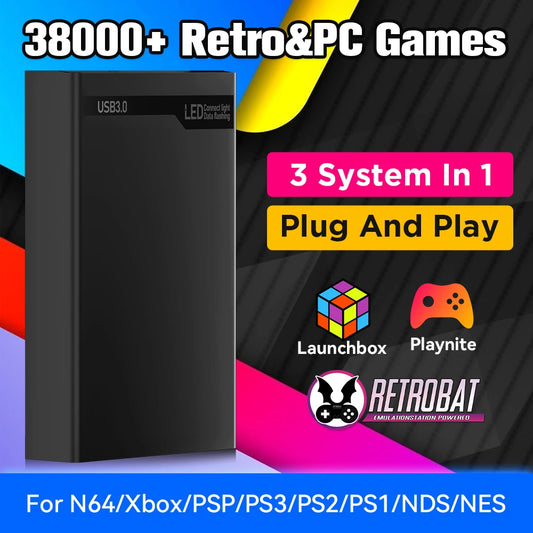 500G Portable Video Gaming Consoles For PS2/PS3/PS1/N64/Xbox/MAME/NDS/NES/PSP/DC/Wii External Game Hard Drive With 38000+ Games