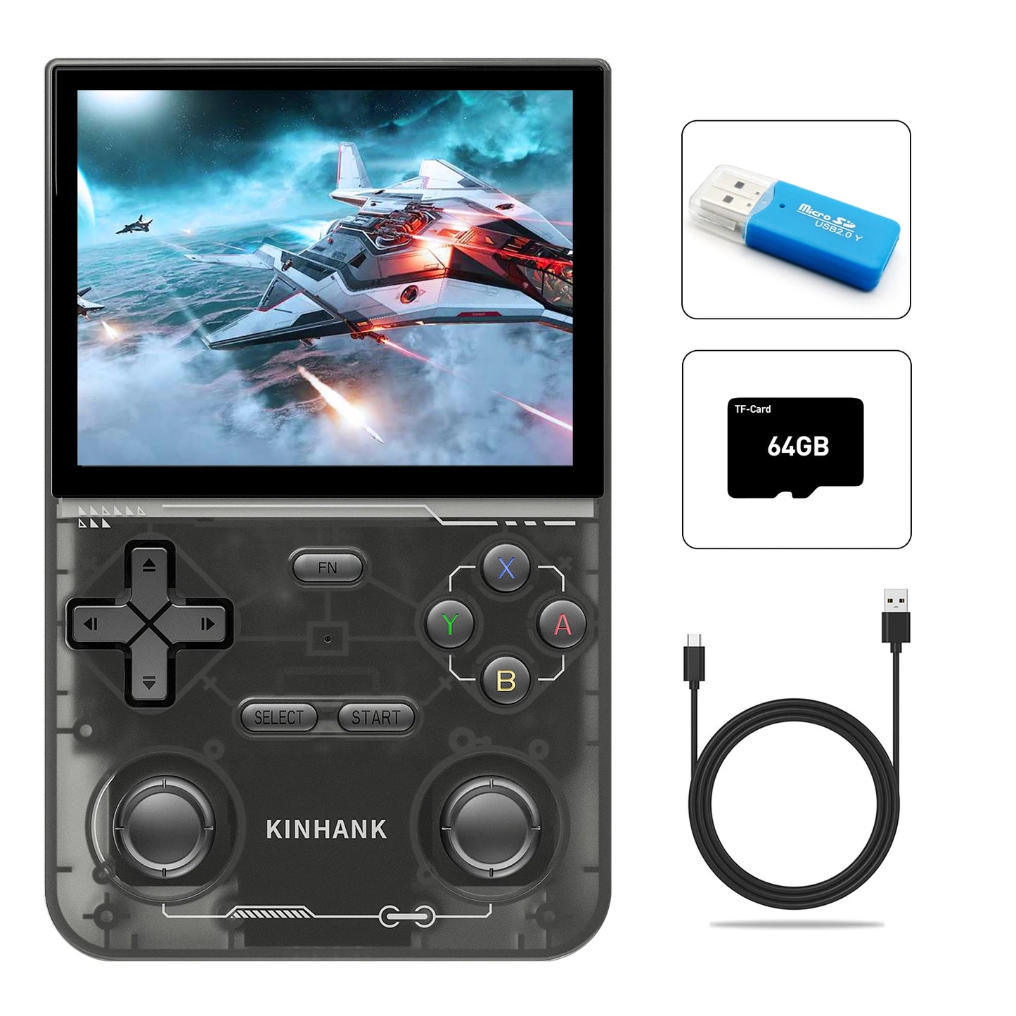 KINHANK Open Source K36 Handheld Game Console 9000 Games Emulator for PS1/PSP/DC/N64/SS 500nit 3.5 Inch IPS Screen