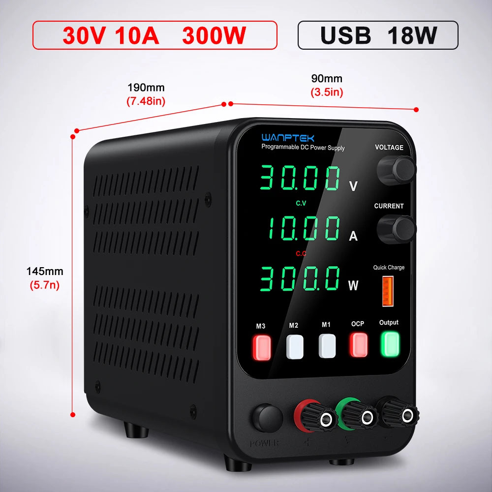 Wanptek Laboratory DC Power Supply 30V 10A 60V 5A 120V 3A with USB Fast Charging Adjustable Voltage Current Bench Power Supply