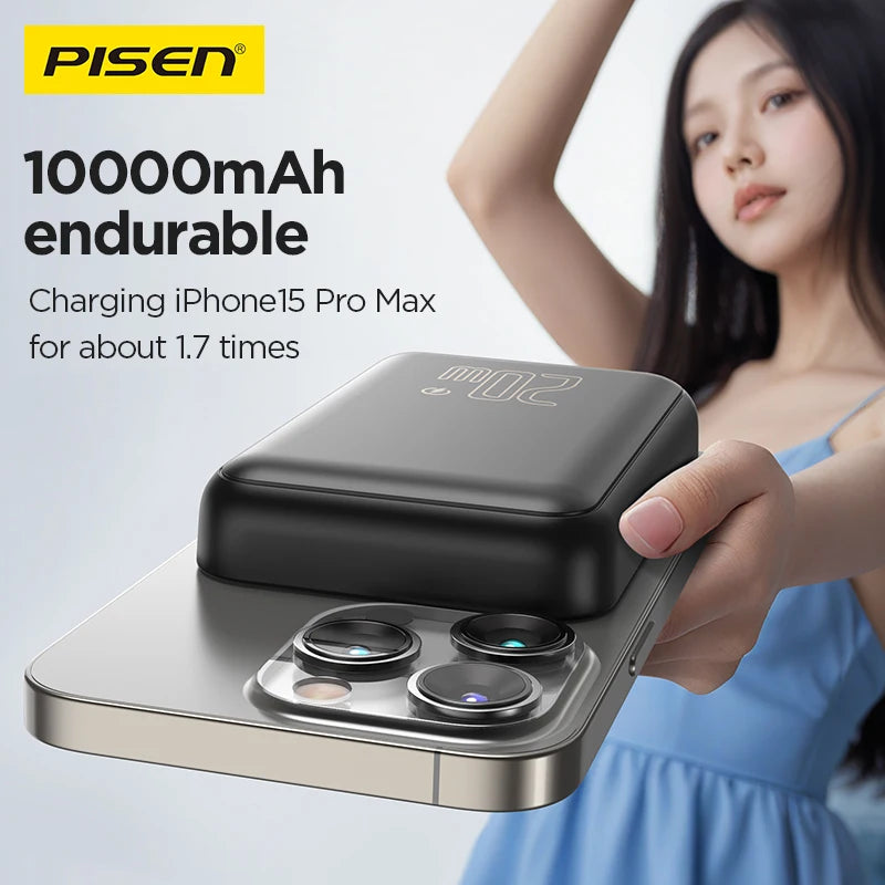 PISEN Wireless Power Bank Magnetic 10000mAh 20W Fast Charging AI Temperature Control LED Display For iPhone 16 15 14 13