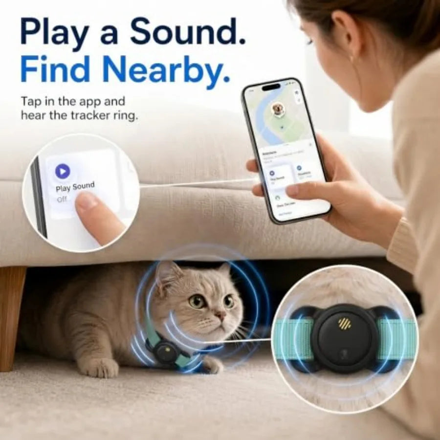 GPS Tracker for Dogs, No Monthly Fee Pet Location Tracker for Dogs and Cats, Real-Time Map, Safe Zone Alerts, Sound Ring, IP68