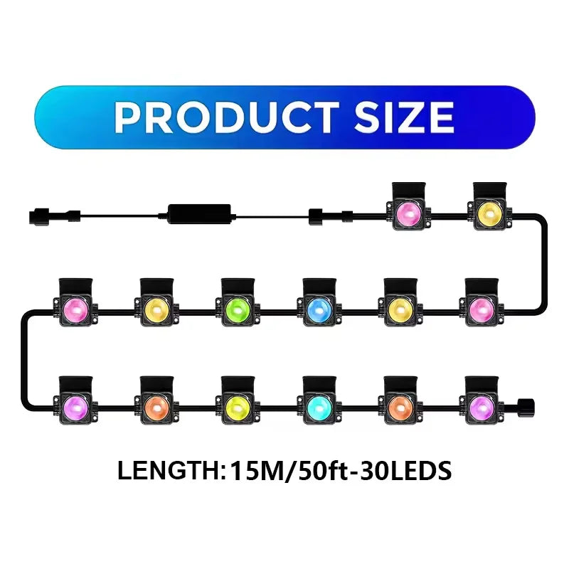 Smart Permanent Outdoor Lights Eaves Lights IP67 Waterproof Light String with App Remote Control Music Sync for House Roof Decor