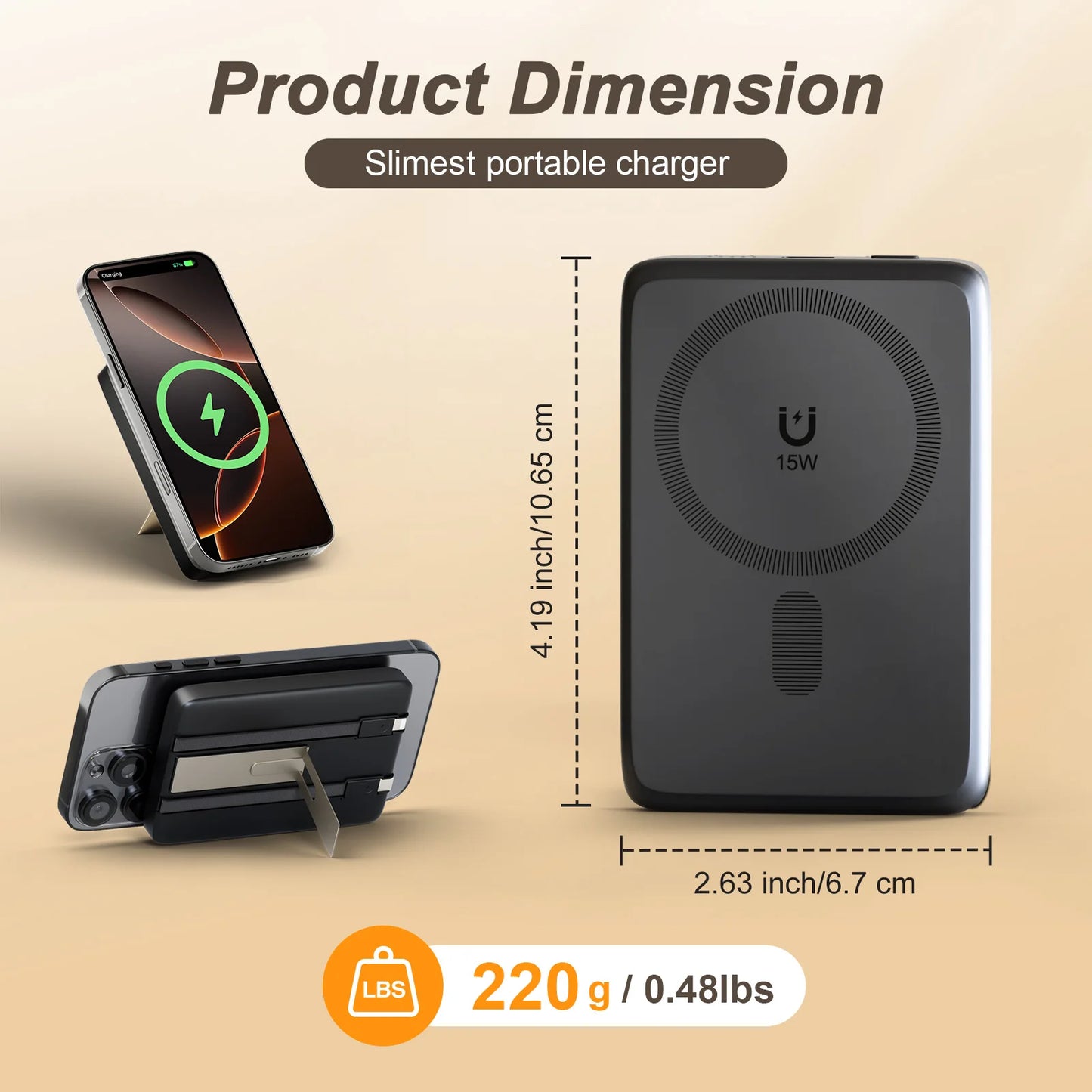 10000mAh Wireless Magnetic Power Bank 2-in-1 Fast Charging PD 22.5W Portable External Battery for For iPhone Samsung iWatch