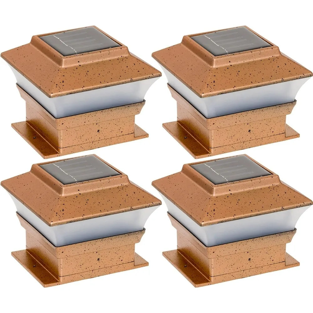 4 Pack Solar Powered Copper Outdoor Garden Deck Patio Fence Pathway Post Light for 4x4 Wood Posts