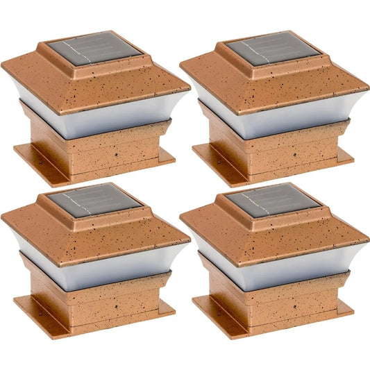 4 Pack Solar Powered Copper Outdoor Garden Deck Patio Fence Pathway Post Light for 4x4 Wood Posts