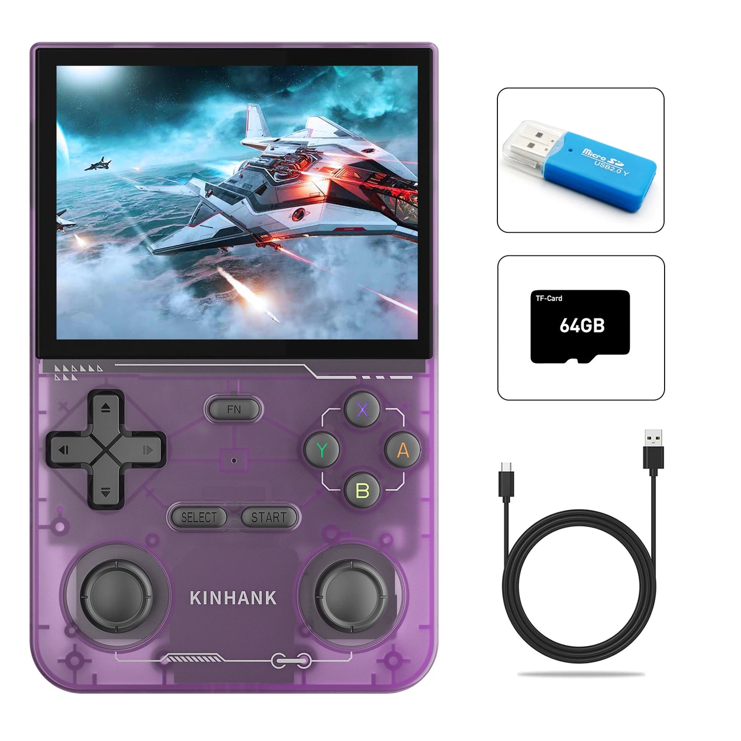KINHANK Open Source K36 Handheld Game Console 9000 Games Emulator for PS1/PSP/DC/N64/SS 500nit 3.5 Inch IPS Screen