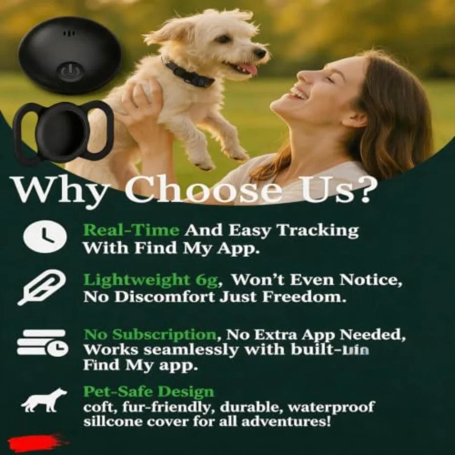 GPS Tracker for Dogs, Smart Collar with Real-Time Location - Pet Location Tracker with Holder, No Monthly Fee/No SIM Card, Work