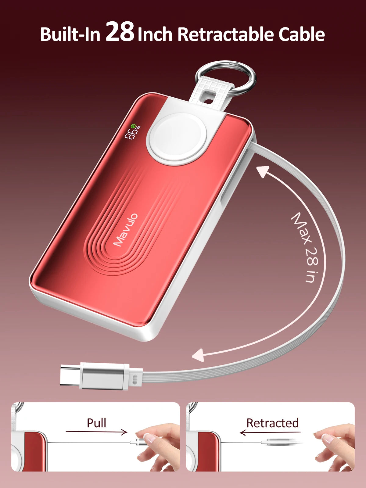10000mAh Portable Charger for Apple Watch Series& iPhone 17 16 15 , Samsung S25 S24 Battery Pack Built in Cable With LED Display