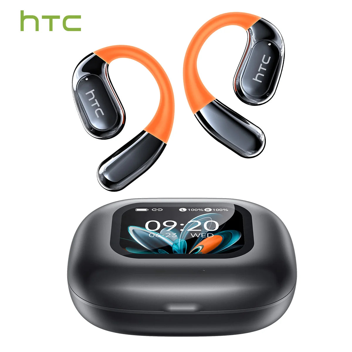 HTC Bluetooth Headphones Full HD LCD Display Wireless Earphones Translation Earbuds Clear Sound Quality with400mAh Charging Case