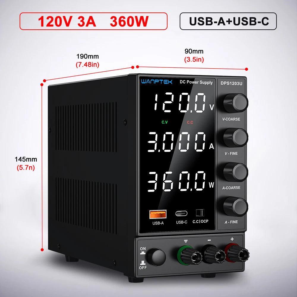 Wanptek Laboratory DC Power Supply 30V 10A 60V 5A 120V 3A with USB Fast Charging Adjustable Voltage Current Bench Power Supply