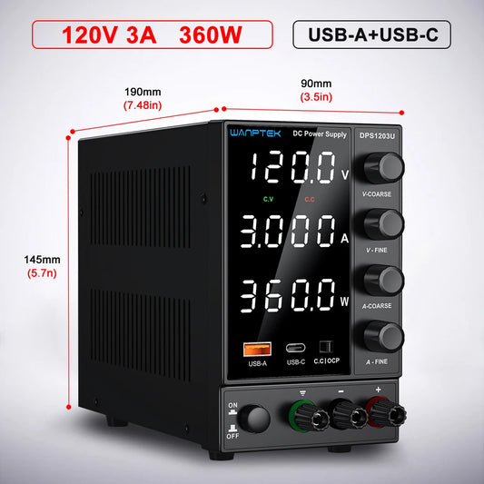 Wanptek Laboratory DC Power Supply 30V 10A 60V 5A 120V 3A with USB Fast Charging Adjustable Voltage Current Bench Power Supply