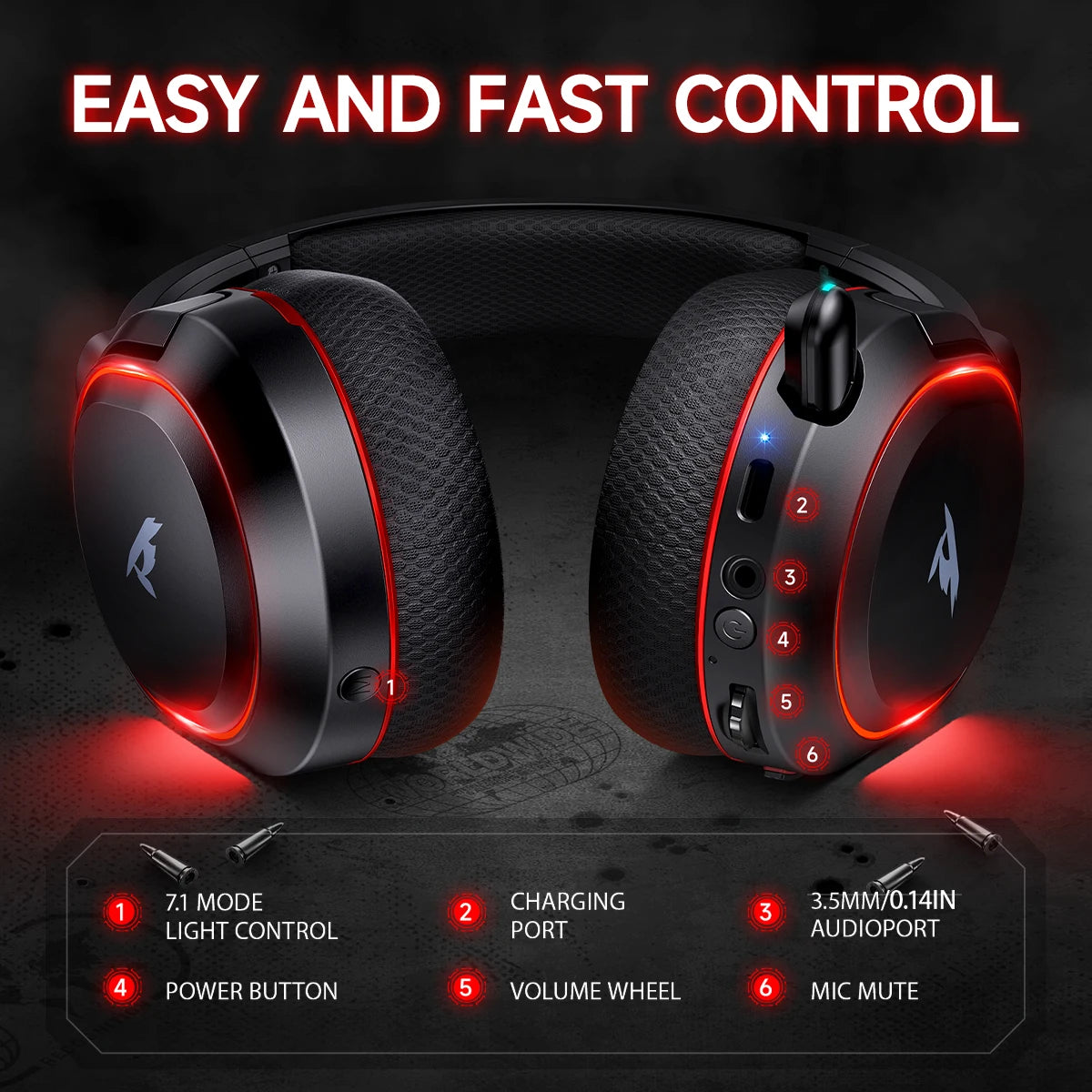 Picun G2 2.4G Wireless Gaming Headset Bluetooth Headphones 5ms Low Latency 7.1 Surround ENC Mic For PC PS4 PS5 Phone Switch