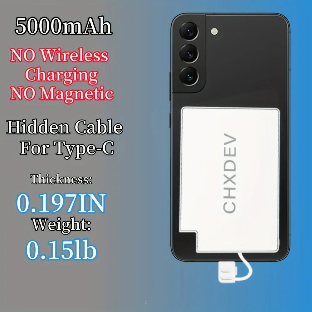 CHXDEV Mini Magnetic Power Bank Ultra-Thin 5000mAh Charger , Mini Power Banks For Card Holder Wallet, For IPhone XIAOMI Samsung