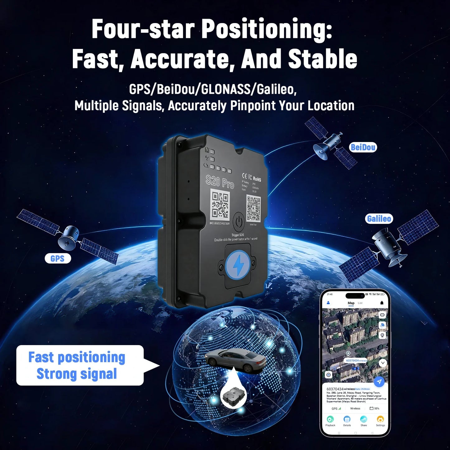 5M Accuracy Hidden 4G GPS Tracker - Vehicle Anti-Theft Locator with Real-Time Alert/Geo-Fencing | Paid App