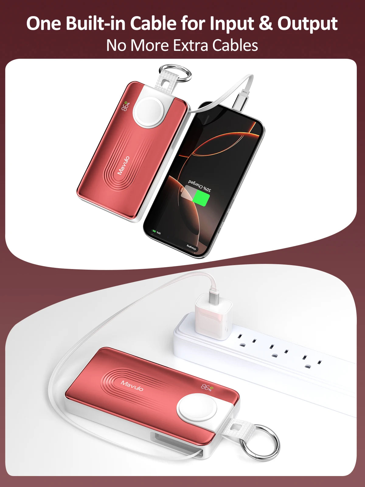 10000mAh Portable Charger for Apple Watch Series& iPhone 17 16 15 , Samsung S25 S24 Battery Pack Built in Cable With LED Display