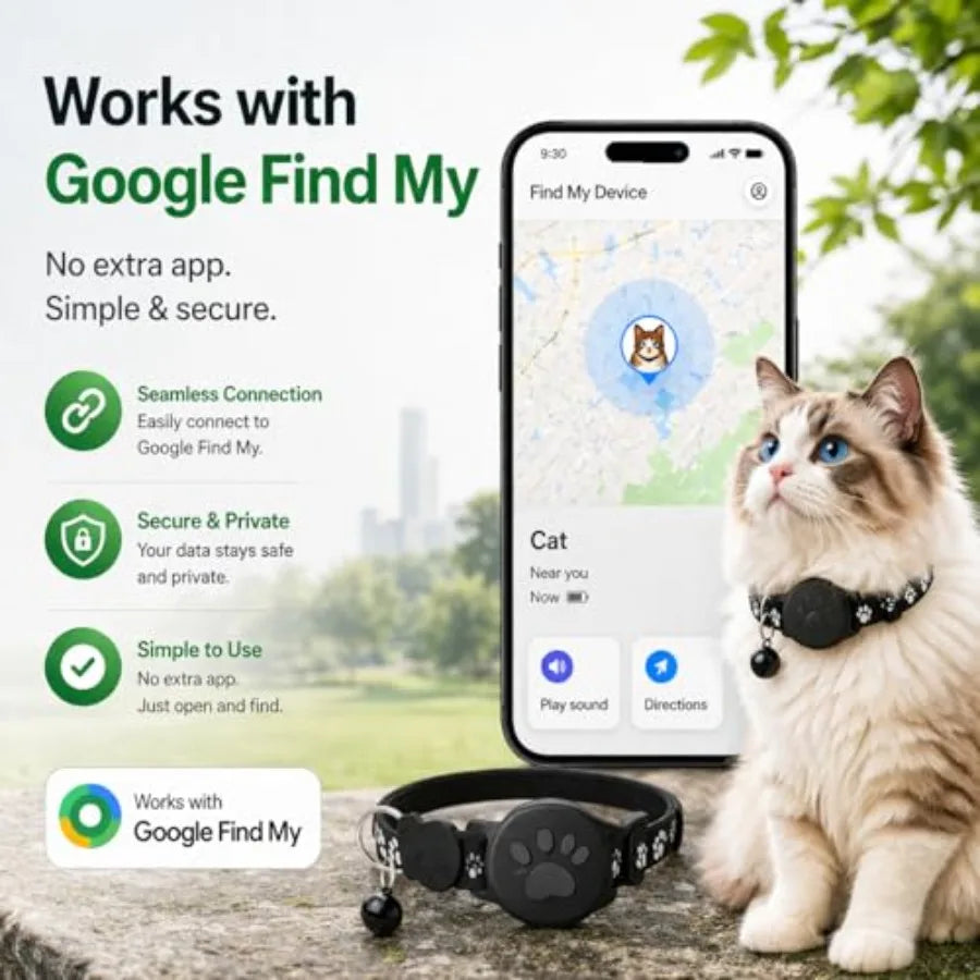 Pet Tracker, GPS Collar for Cats, Smart tag, Waterproof Compatible with Find My, No Monthly Fee, Advanced Tracking Solution Sma
