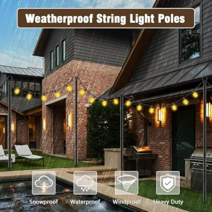 Feet 4, Light Poles for Outside Lights, Outdoor with Fence Brackets Hanging Lights, Metal Stand Deck Patio Backyard