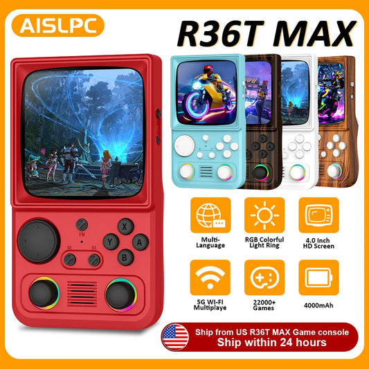 R36T MAX Handheld Game Console Support Wi-Fi 22000+Game 4.0" IPS Screen Portable Pocket Video Player Ship From US
