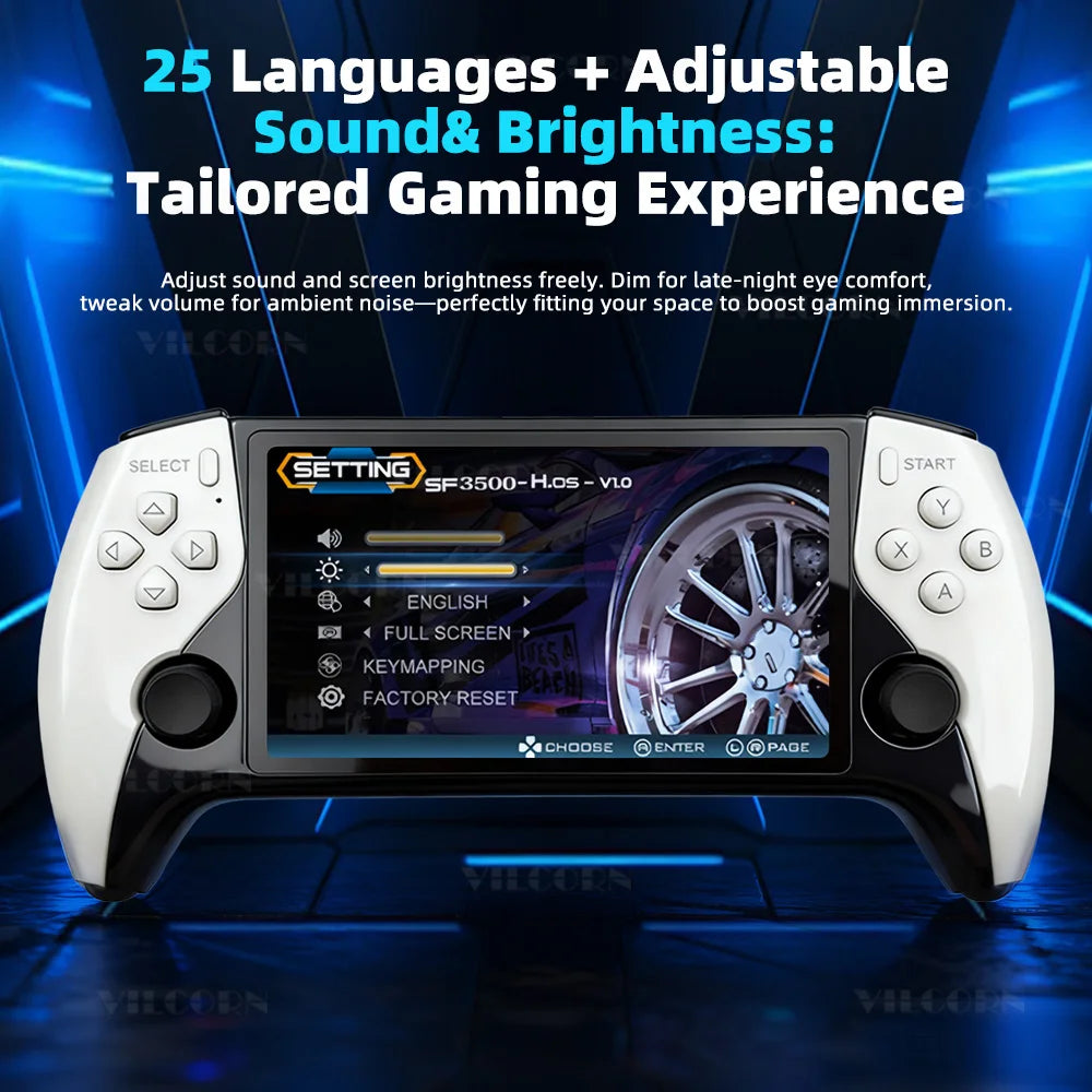 SF3500 Retro Game Console【5 Inch IPS HD】Handheld Game Players TV/Handheld/Desktop Modes Consolas with FHD Wireless Joystick