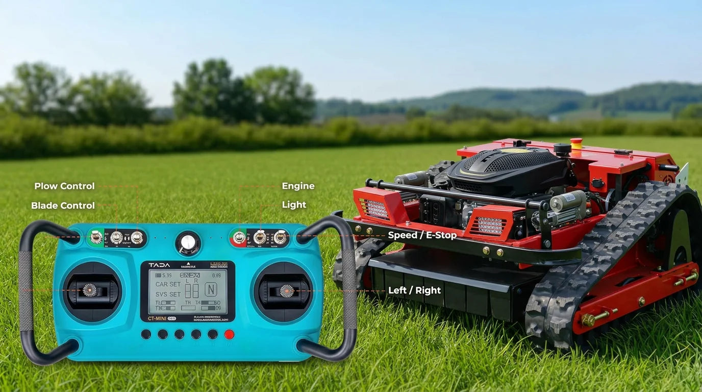 Remote Control Lawn Mower with 500mm Cutting Width, Electric Start, Zero Turn Lawn Mower Garden Orchard Slope Weeding Machine.