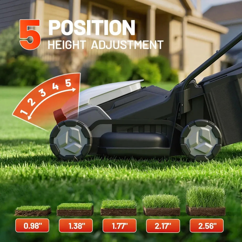 14 Inch Cordless Lawn Mower, Brushless Motor Push Mower with 5.0Ah Battery & Charger, Cuts up to 3500 Sq. Ft, 5-Position Height Adjustment (1-2.5 in), Lightweight Design