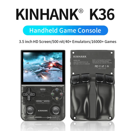 KINHANK Open Source K36 Handheld Game Console 9000 Games Emulator for PS1/PSP/DC/N64/SS 500nit 3.5 Inch IPS Screen