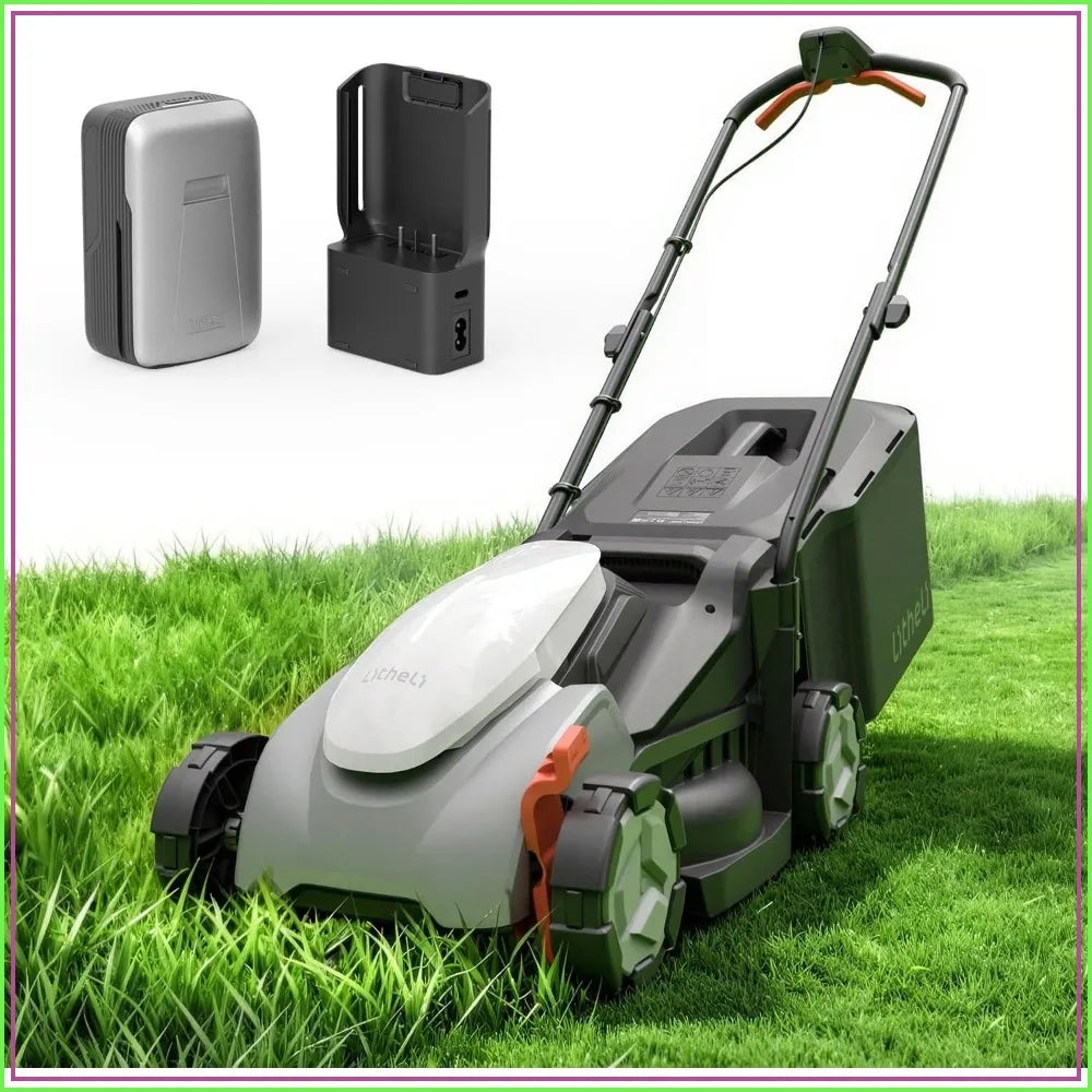 14 Inch Cordless Lawn Mower, Brushless Motor Push Mower with 5.0Ah Battery & Charger, Cuts up to 3500 Sq. Ft, 5-Position Height Adjustment (1-2.5 in), Lightweight Design