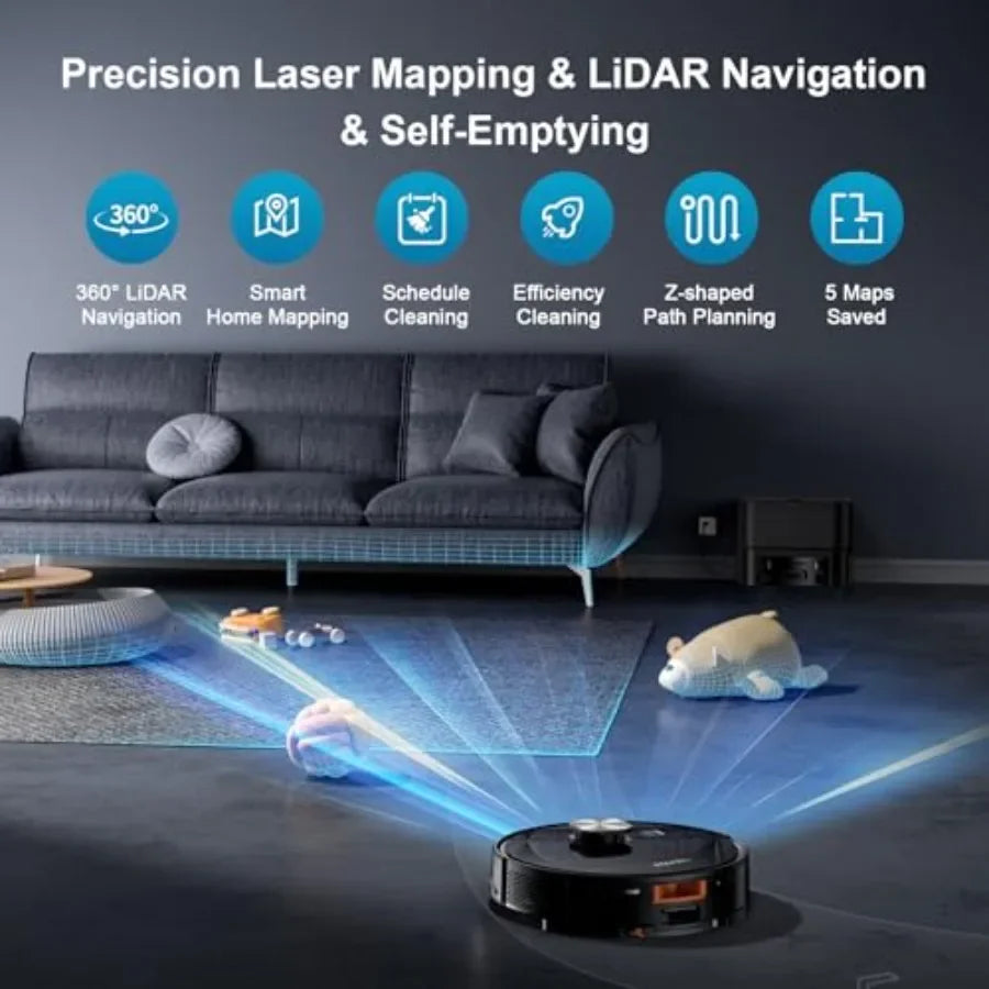 Robot Vacuum and Mop for Pet Hair, Carpet Hard Floor, 11500 Pa Suction, Smart LiDAR Navigation, 90-Day Self-Emptying, 160 Min R